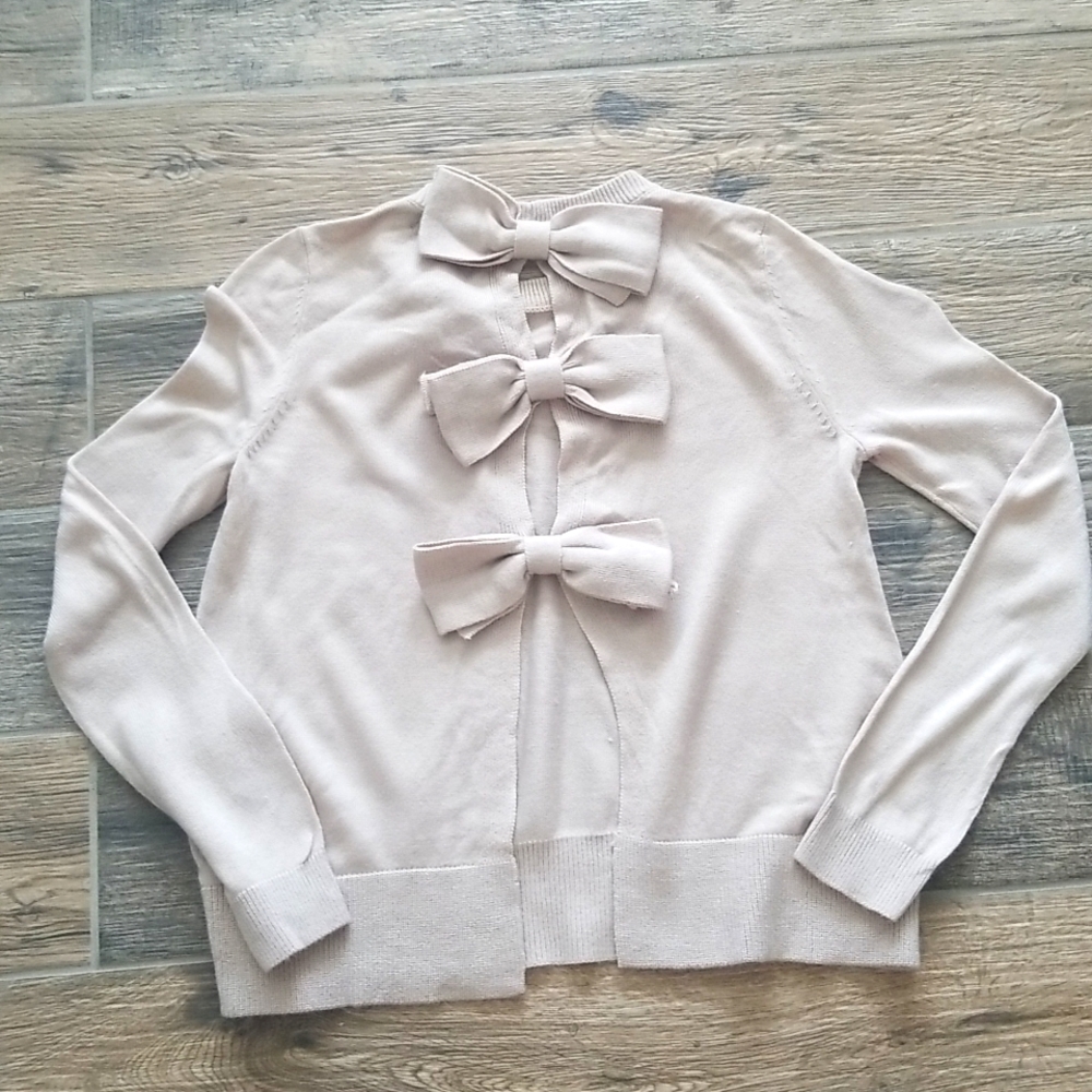 Beige Bow Tie Sweater Size Small